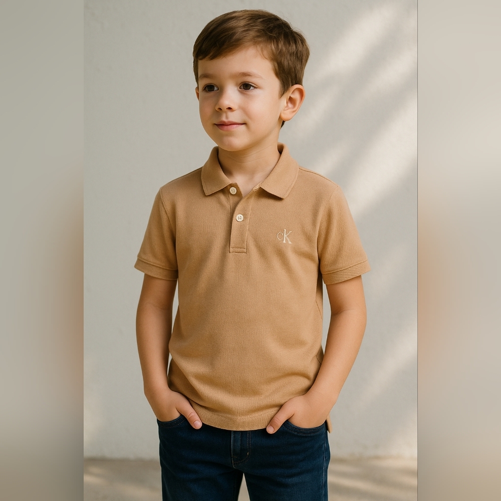 Calvin Klein Jeans Camel Polo Shirt Tan Neutral Minimalist Classic Cotton Top